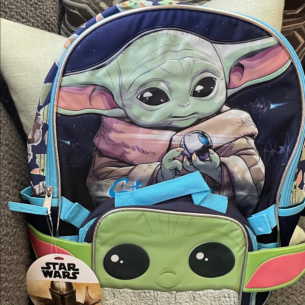 NWT Star Wars Grogu Backpack and Lunchbox with Green and Blue Accents